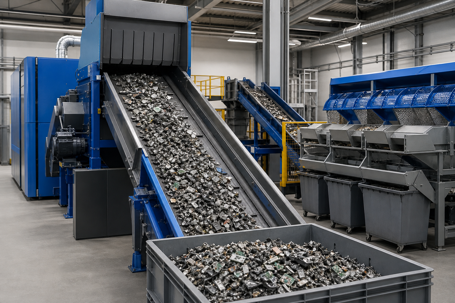 Industrial machinery processing electronic waste