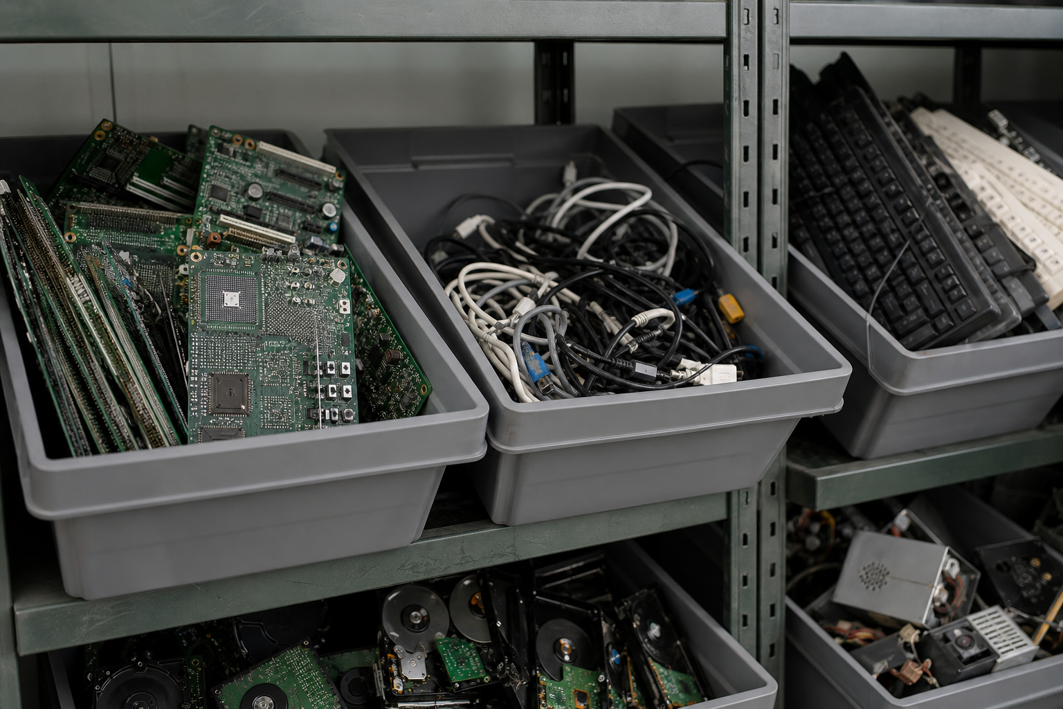 Electronic waste sorted by type for processing